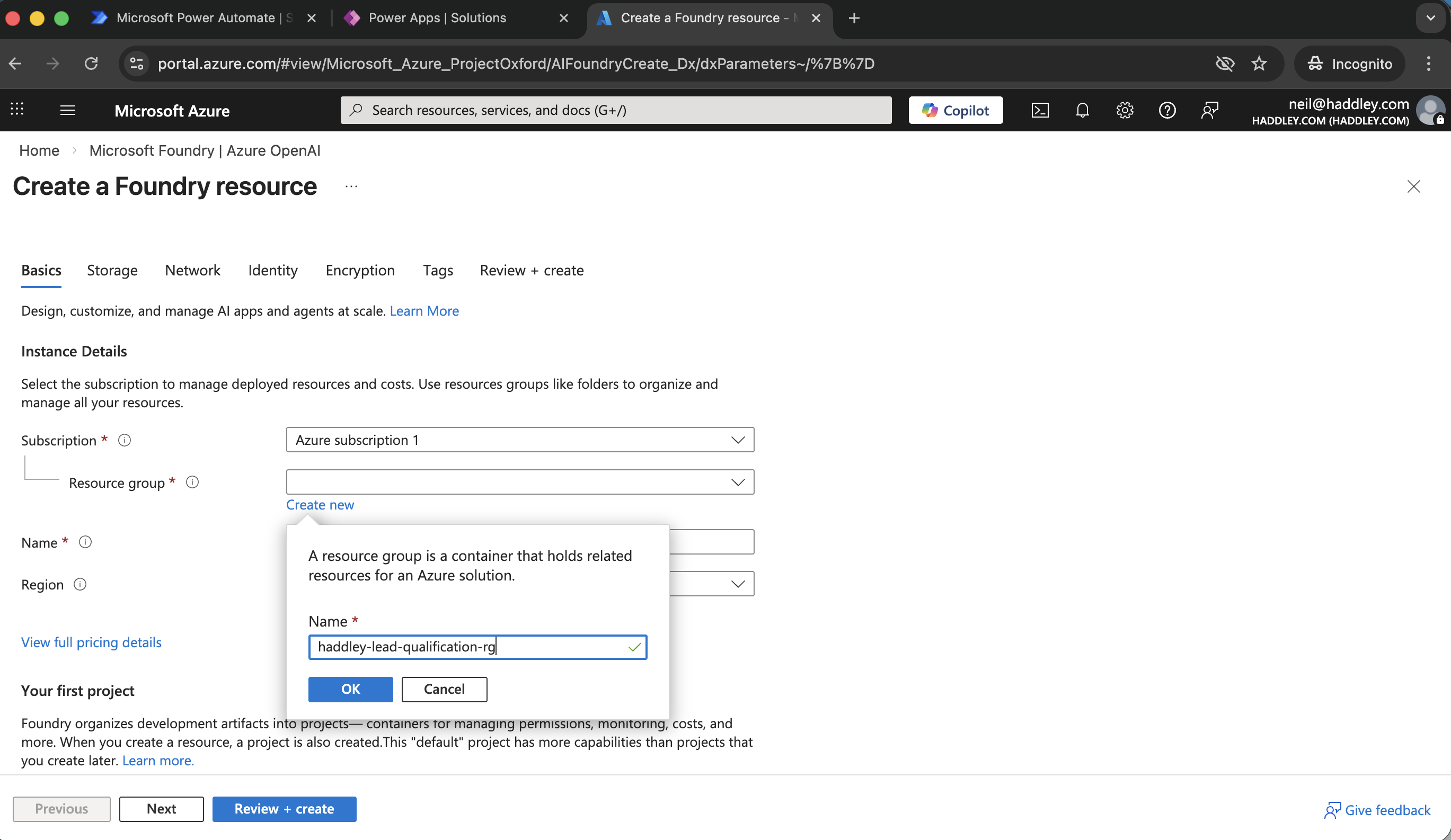 Create New Resource Group